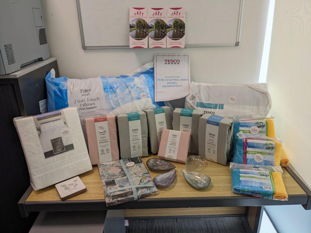A picture of bedding items donated by Tesco
